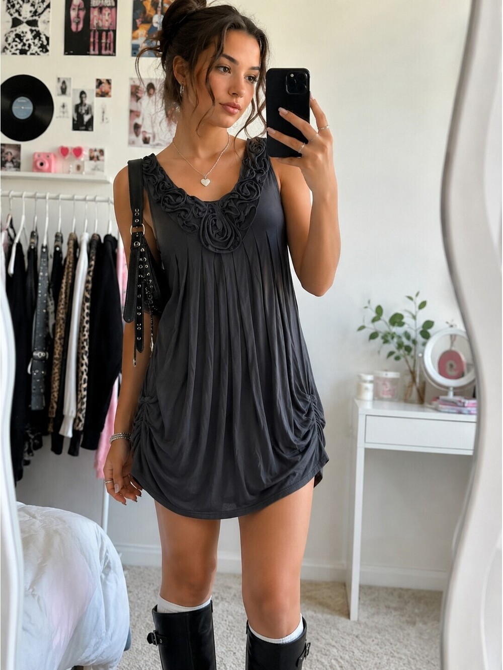 Vintage Y2K Adray Soft Pleated Mini Dress - Women's Vintage XXL